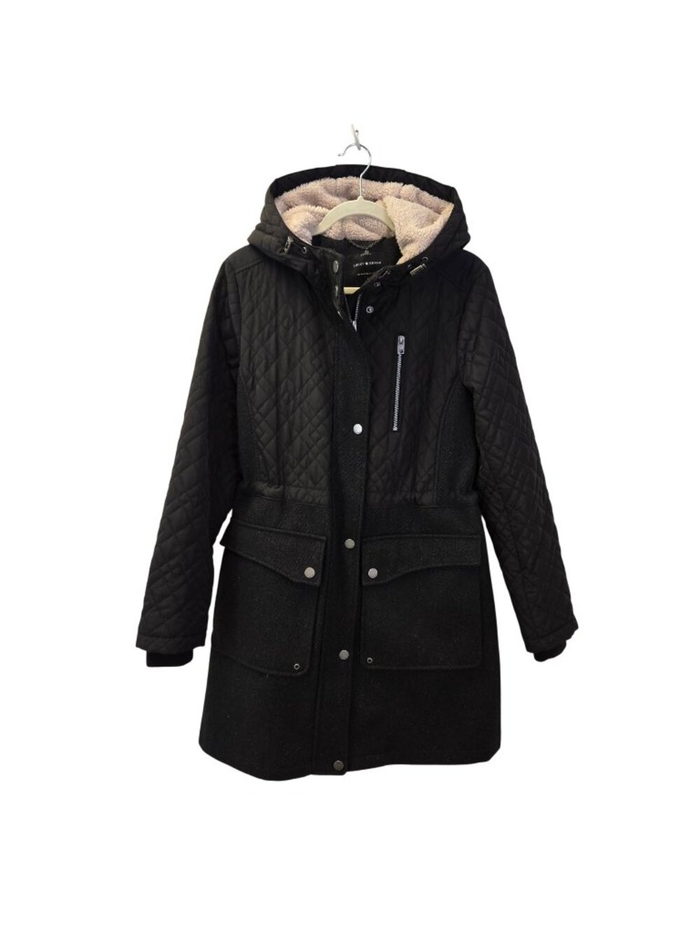 Lucky Brand Mixed Media Wool Blend Quilted Hooded Coat Size Medium